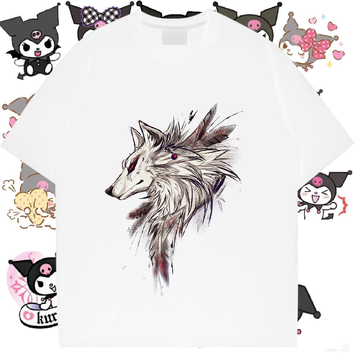 New T shirt O Neck Short Sleeves 230g 100% Cotton Woman Tshirt Plus Size Cartoon wolf Sports Street Wear Brand Polos