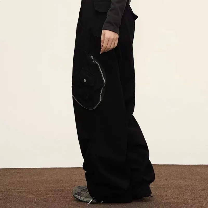 Deeptown Y2K Vintage Black Women Cargo Pants Korean Fashion Wide Leg Baggy Trousers Streetwear Casual Harajuku Hip Hop Oversized 240821