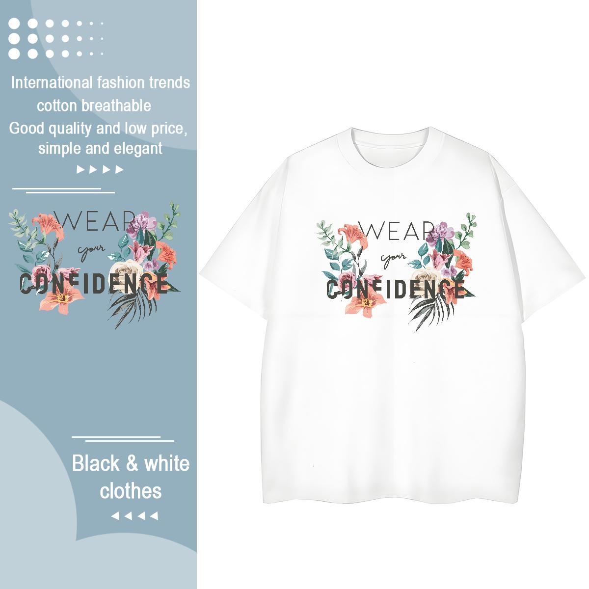 Classic T Shirt For Woman Short Sleeve O-Neck 230g Pure Cotton Woman Tshirt DIY Logo flower Casual Daily Wear 5A Tops Tees
