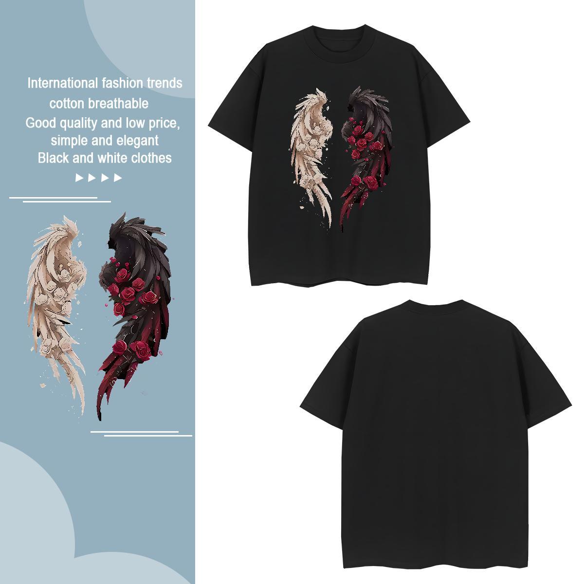 2024 DIY wing Tshirt for Man Woman 230g Pure Cotton T-Shirts for Men Floral Print Hip Hop Short Sleeve Soft Classic Top Tees
