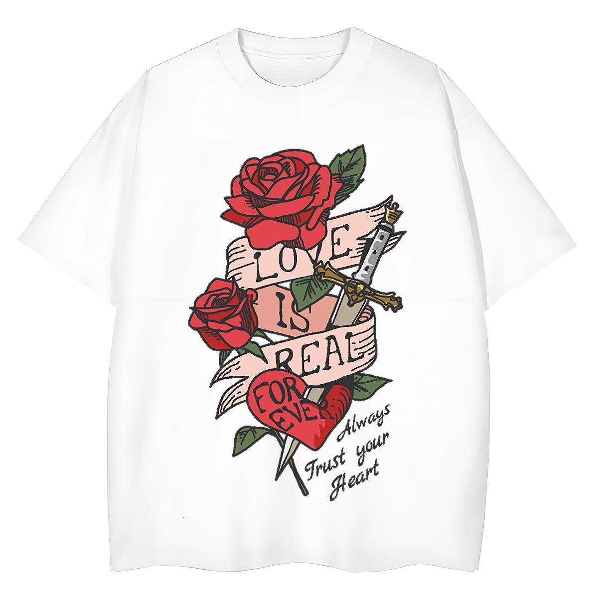 Fashion Casual Womens T Shirts Breathable Crew Neck 230g Cotton Lady T shirt Cartoon Printing L-4XL flower Spring Summer Unisex Polos