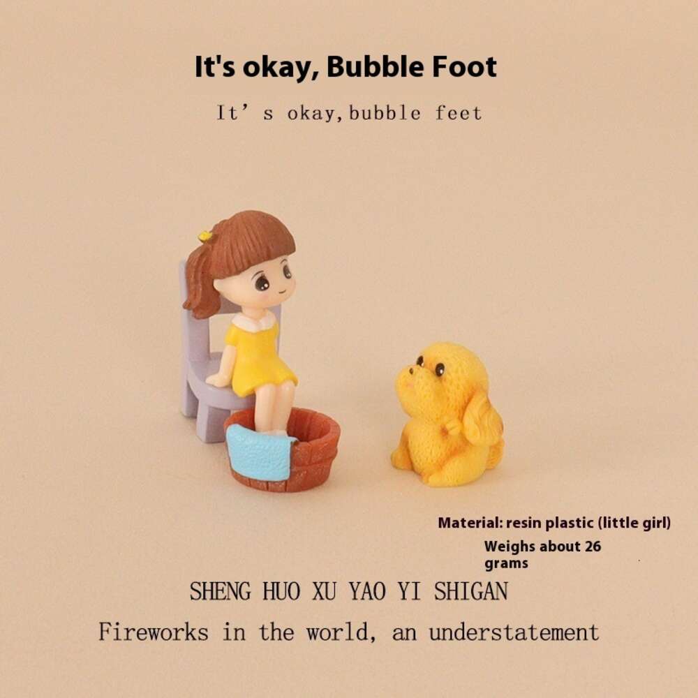 Cartoon Creative Mini Cute Dog Little Girl Foot Soaking Micro Landscape Scene Home Decoration Desktop Ornament