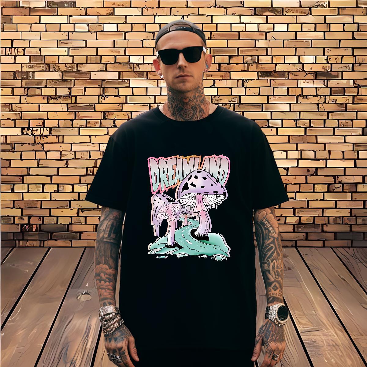 Wholesale mushroom T-Shirts Casual Daily Wear Mens Tshirts 100% Cotton 230g Factory Direct Short Sleeve O-Neck Asian Size Tops