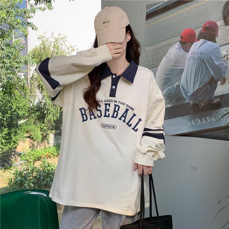 Polo collar loose hoodie design sense autumn new Korean version letter printed long sleeved top trend dongdumaoyi