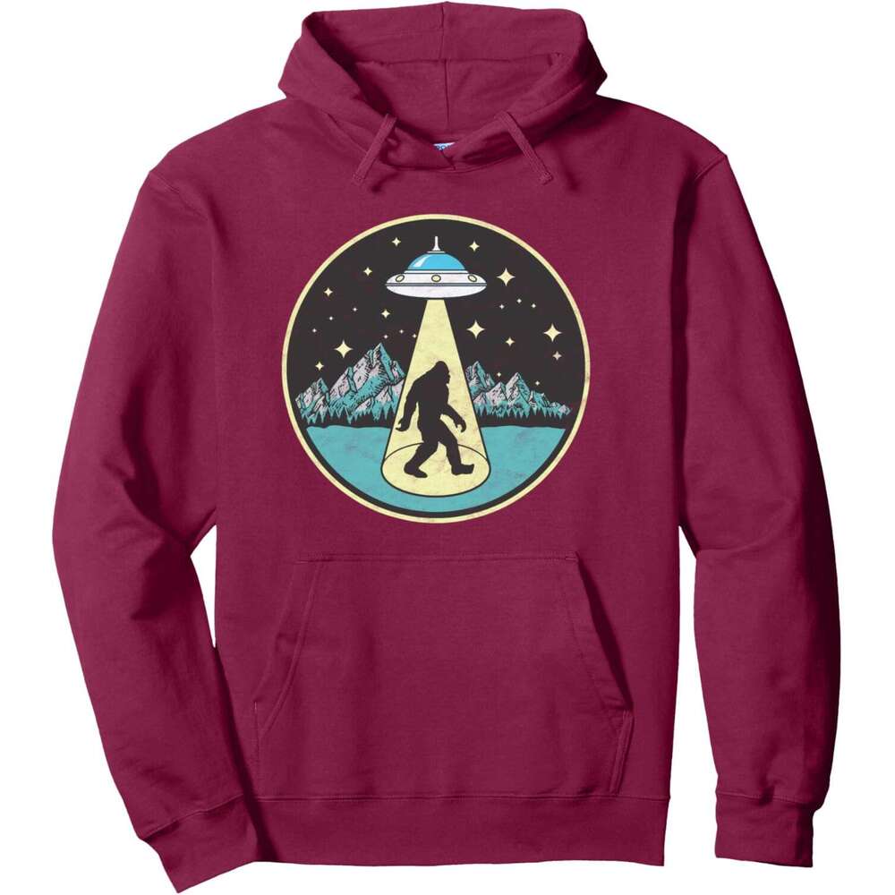 Hoodie for Mens Womens Bigfoot Abduction Vintage Sasquatch UFO Alien Graphic Pullover Hoodie Graphic Hoodies Sweatshirt Pullover Long Sleeve