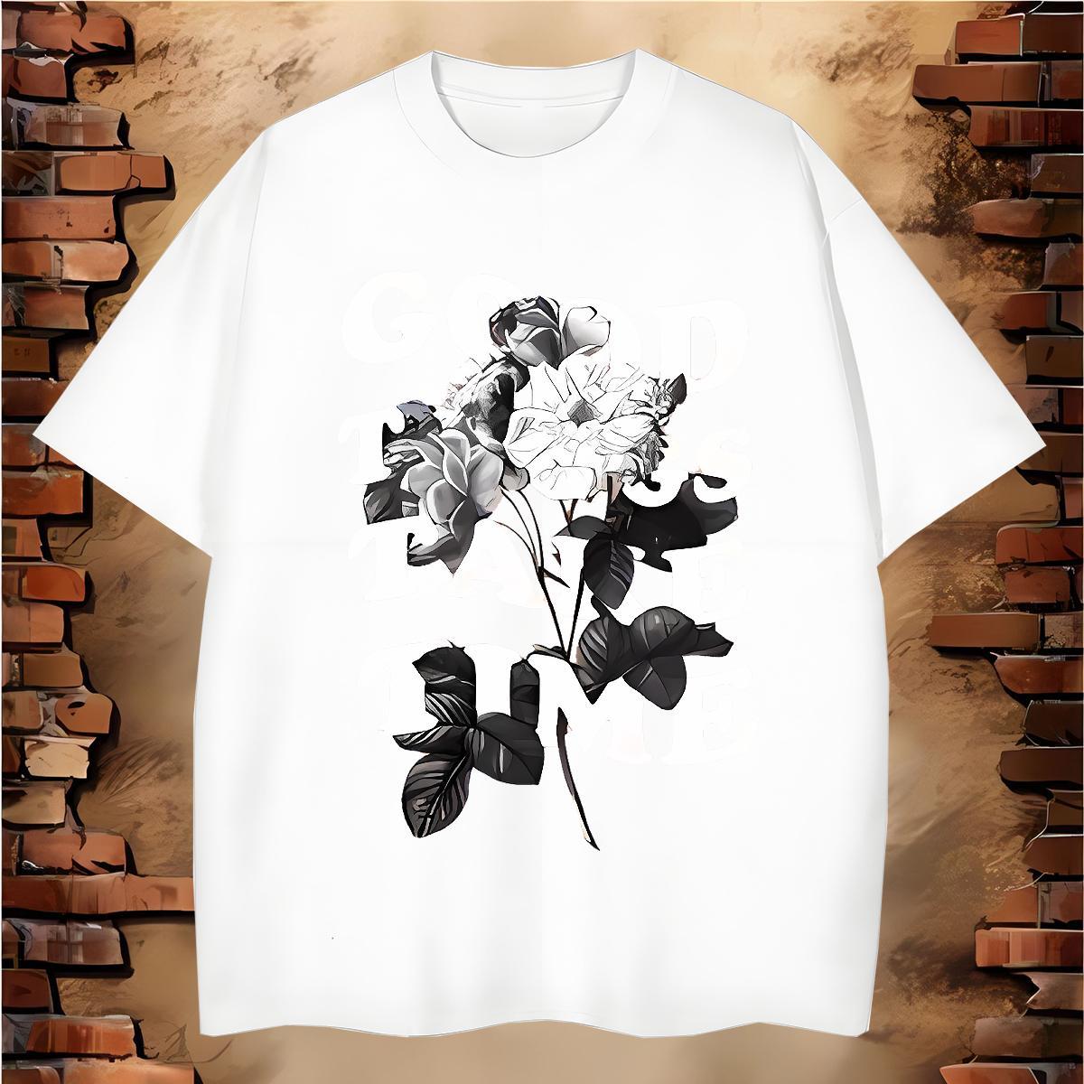 Comfortable flower T Shirt For Man Home Outdoor Tshirt for Man Woman 230g Cotton Fashion Casual Breathable Crew Neck DIY Logo Oversized Polos