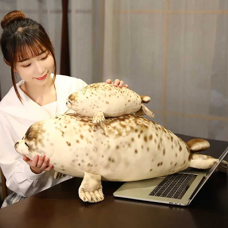35-110cm simulated 3D sea lion plush toy high-quality filled soft animal sealed pillow baby Kawai sleep sticker doll W240821