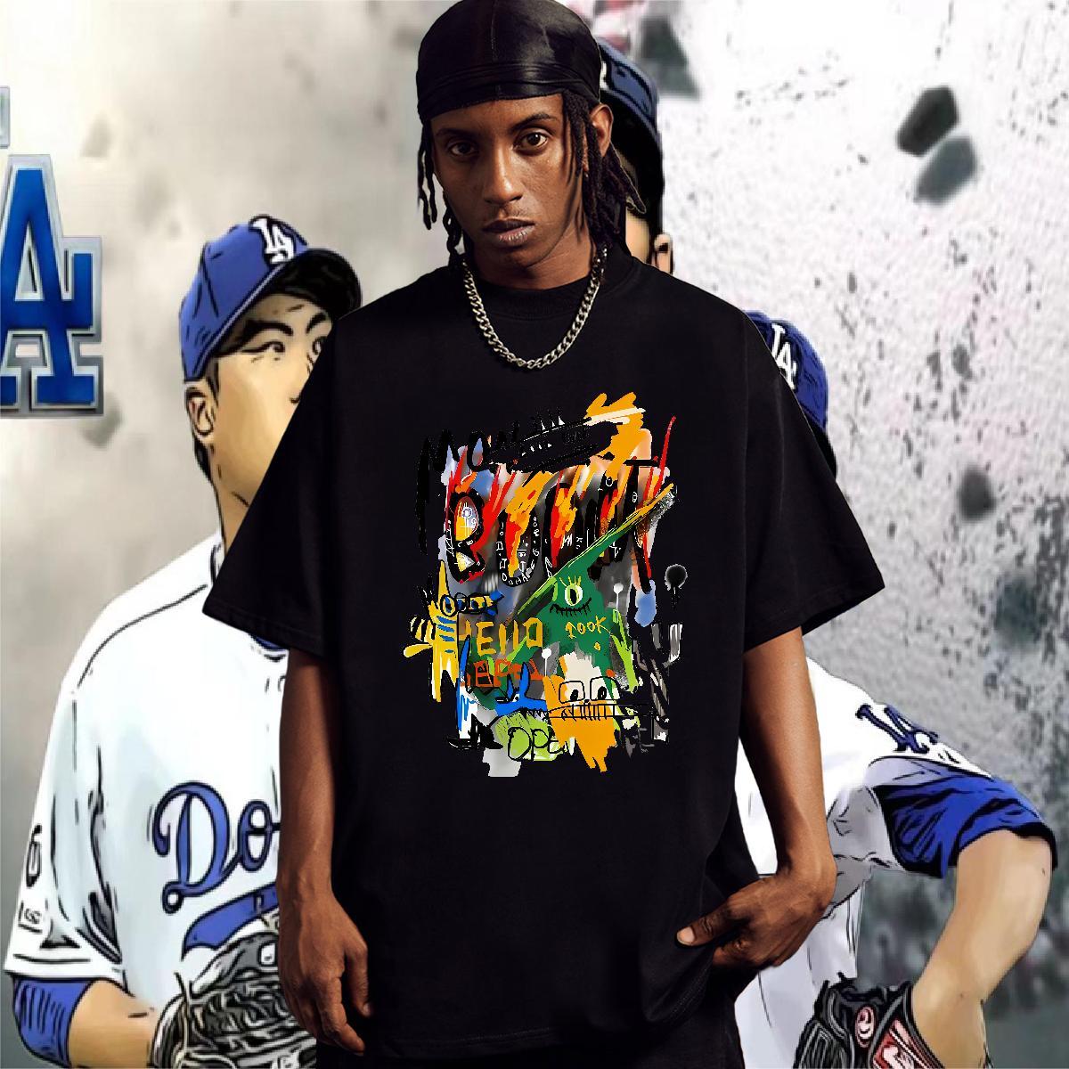 Fashion Casual Tshirt for Man Woman 230g Cotton Daily Wear graffiti Crew Neck Breathable T shirt Brand Custom Cartoon Polos