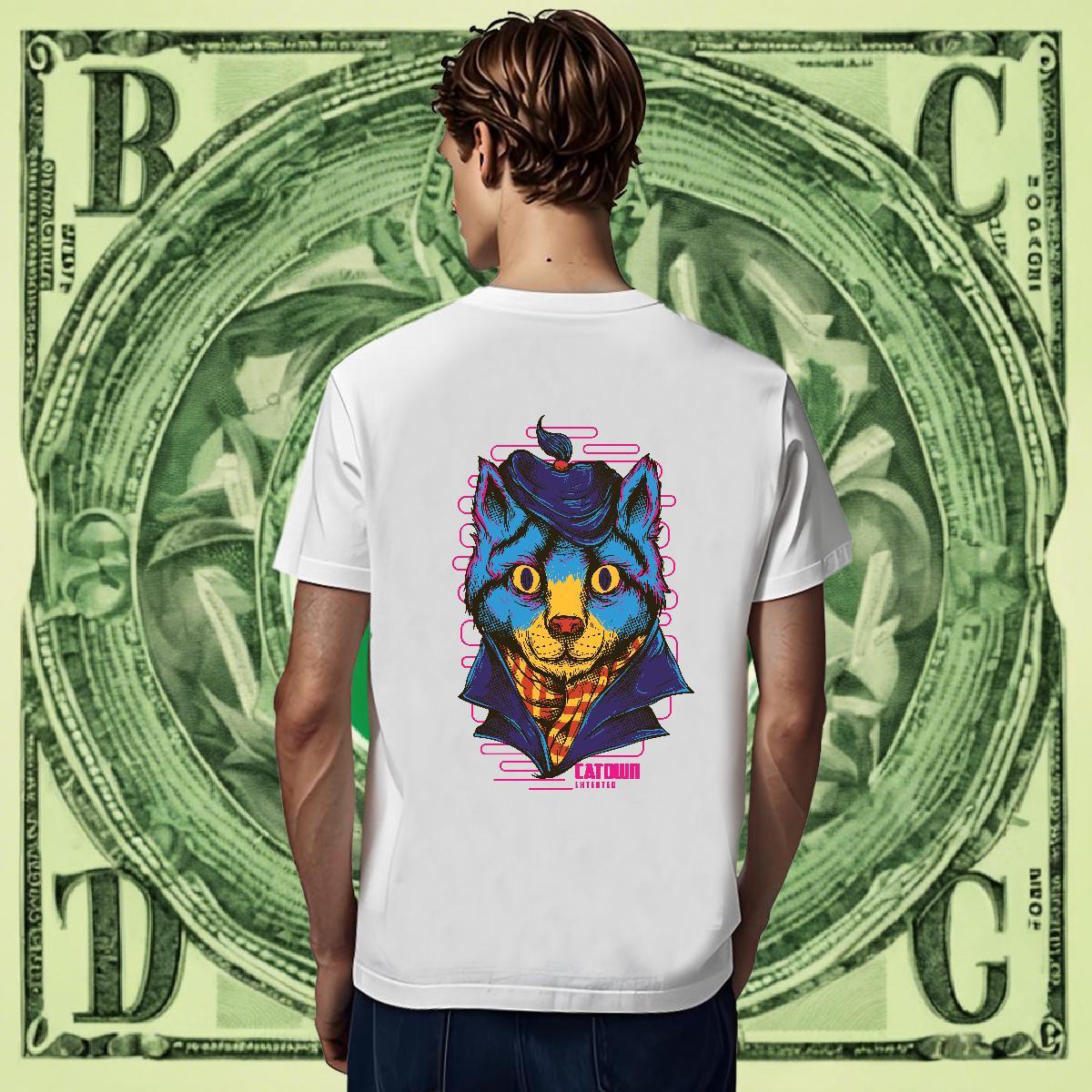 Soft Couples T Shirts Anime Printing Street 100% Cotton 230g Oversized 4XL O-Neck Short Sleeve Blue cat T Shirts Men Fashion Designer Clothings