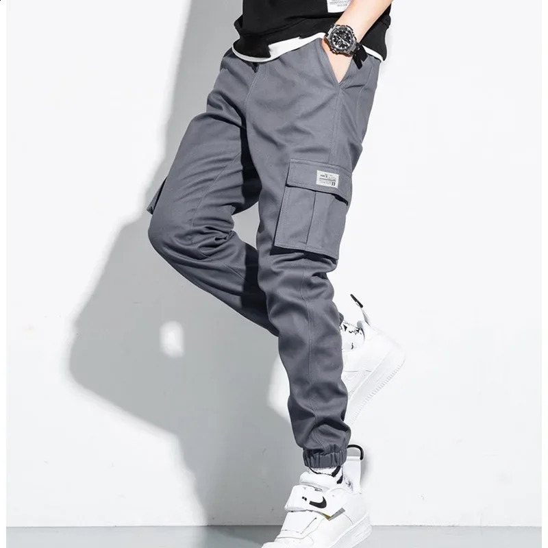Spring/Summer Mens Cotton Cargo Pants Plus Size Sports Drawstring Cargo Pants Fashion Casual Mens Jogging Pants Bermuda Mens 240822