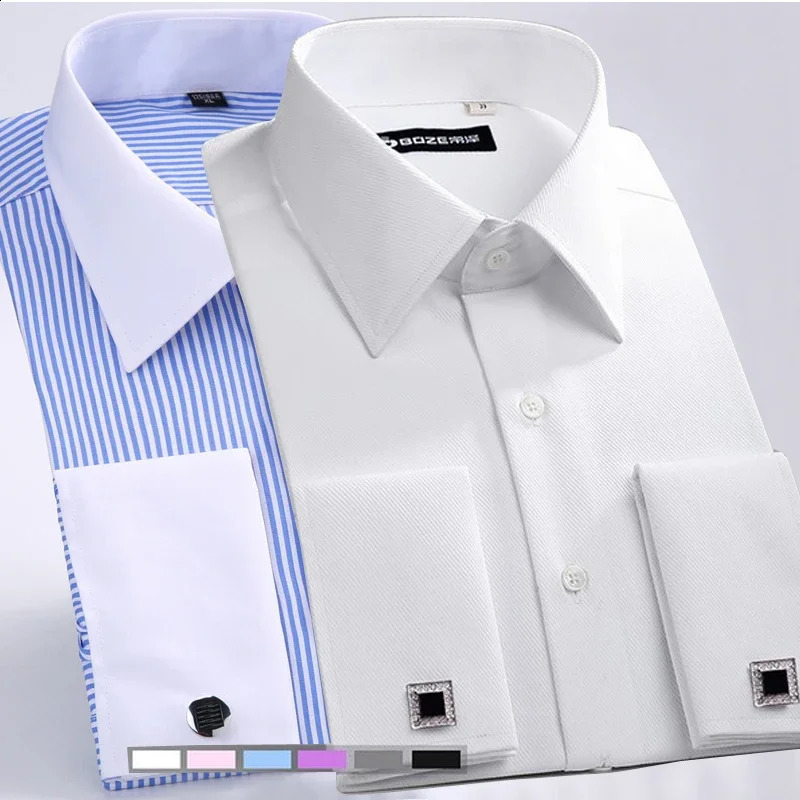 French Cufflinks Shirt Mens Long Sleeve Four Seasons Gentlemens Shirt One Piece Multi color Business Casual Shirt 240822