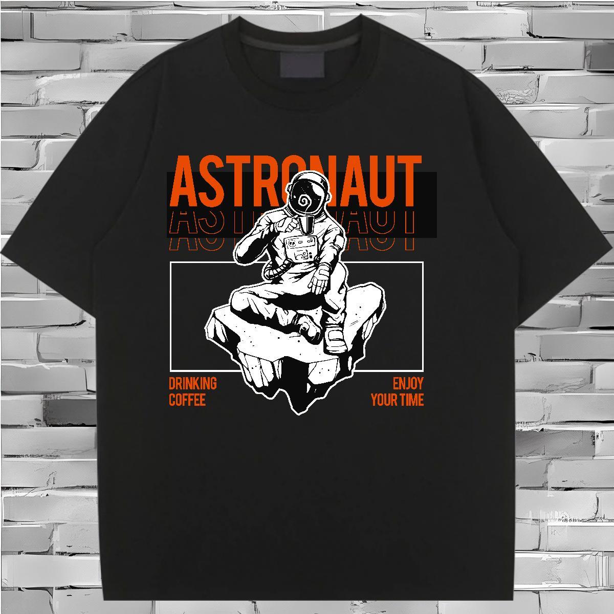 High quality Women Tees 230g Pure Cotton spaceman Casual Daily Wear T shirt Breathable Crew Neck Black Oversized Tees Shirts