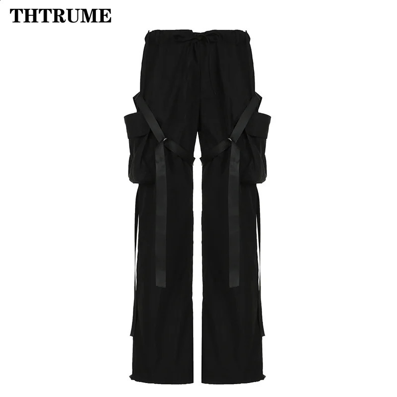Women Fashion Oversized Pants High Street Vintage Y2K Pocket Elastic Waist Wide Leg Pant Casual Straight Cargo Baggy Trousers 240821