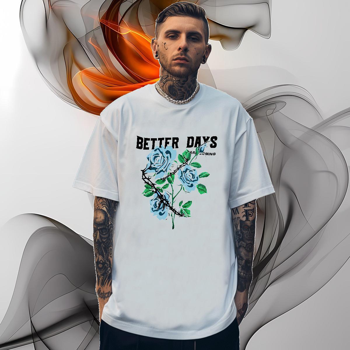 Brand T-Shirts flower Breathable Short Sleeve Anime Printing Street Cartoon Print 100% Cotton 230g Mens Tshirts Customized Wear