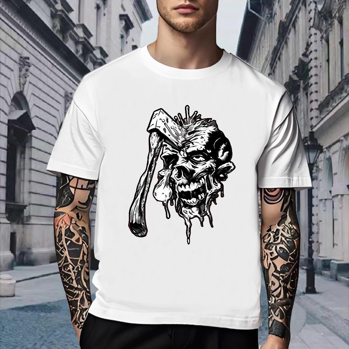 2024 New Men Tees 100% Cotton 230g Street skull Pure Cotton Men T Shirts Classic Black Oversized Tops