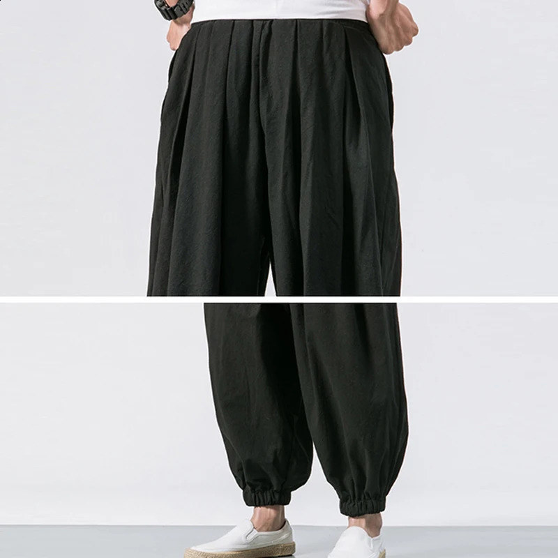 Mens Casual Harem Pants Hip Hop Elastic Waist Streetwear Joggers Bottoms Sweatpant Drawstring Baggy Wide Leg Trousers Daily Wear 240822