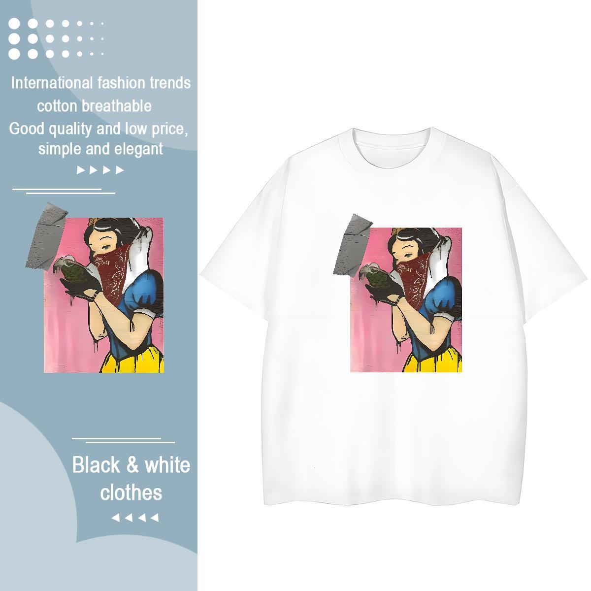Nice Womens Tshirts 230g Pure Cotton Animated characters Street Casual Womens T Shirts Crew Neck Anime Print Polos