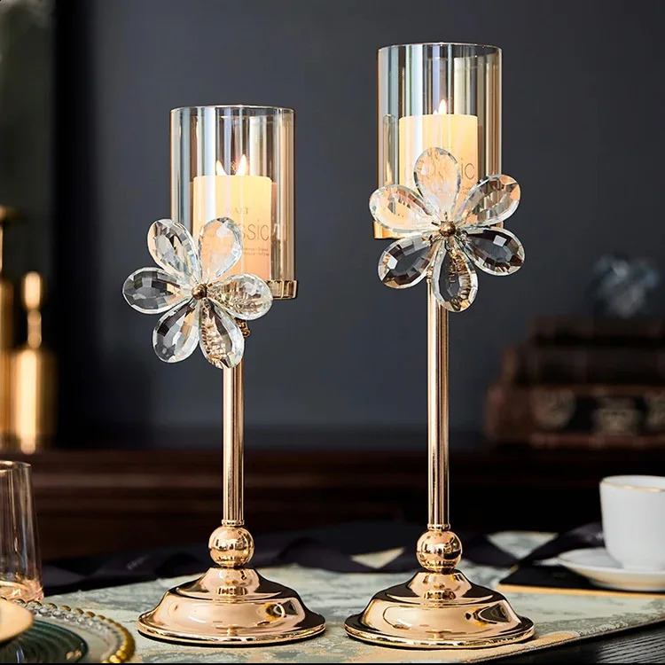 European y Crystal Petal Glass Candlestick Romantic Candlelight Dinner Home Decor Table Decor Home Decor 240821