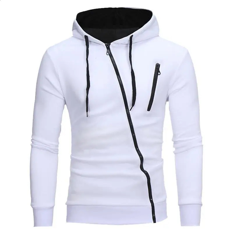 Casual mens hooded sweatshirt diagonal zipper jacket spring autumn trend custom streetwear 240822