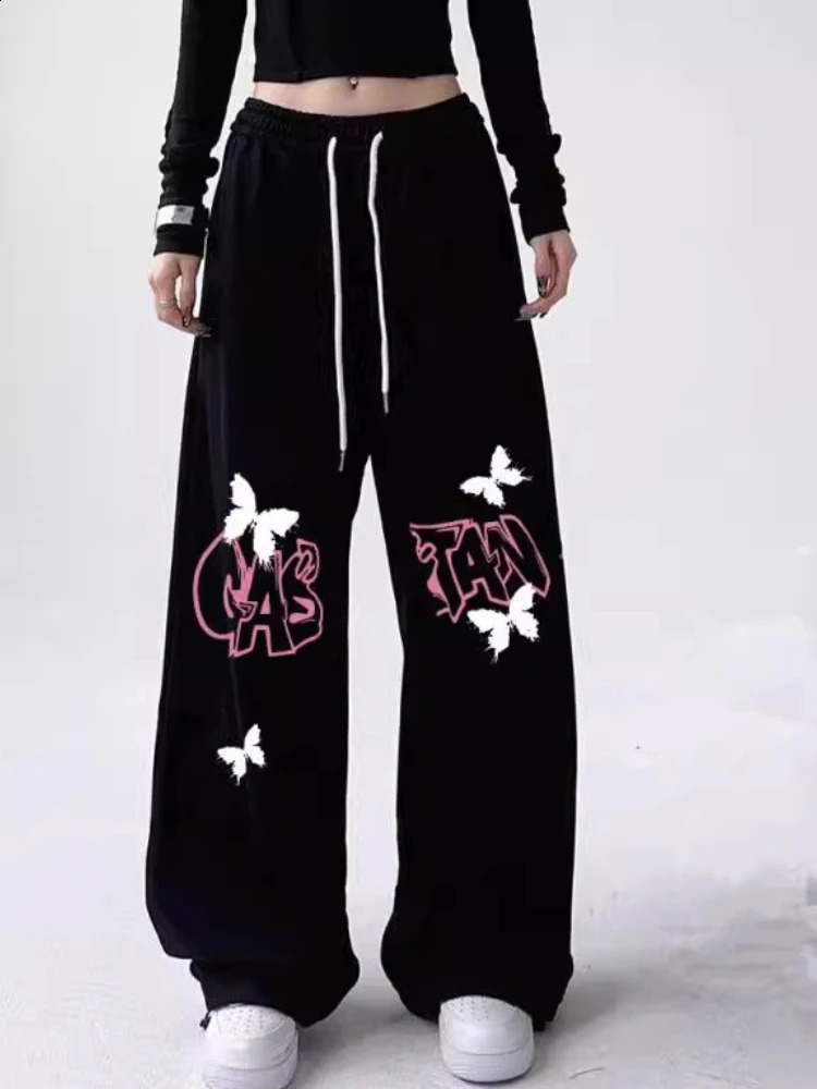 HOUZHOU High Street Joggers Baggy Pants Hip Hop Sweatpants Black Bufferfly Print Y2k Trousers Loose Casual Korean Fashion 240821