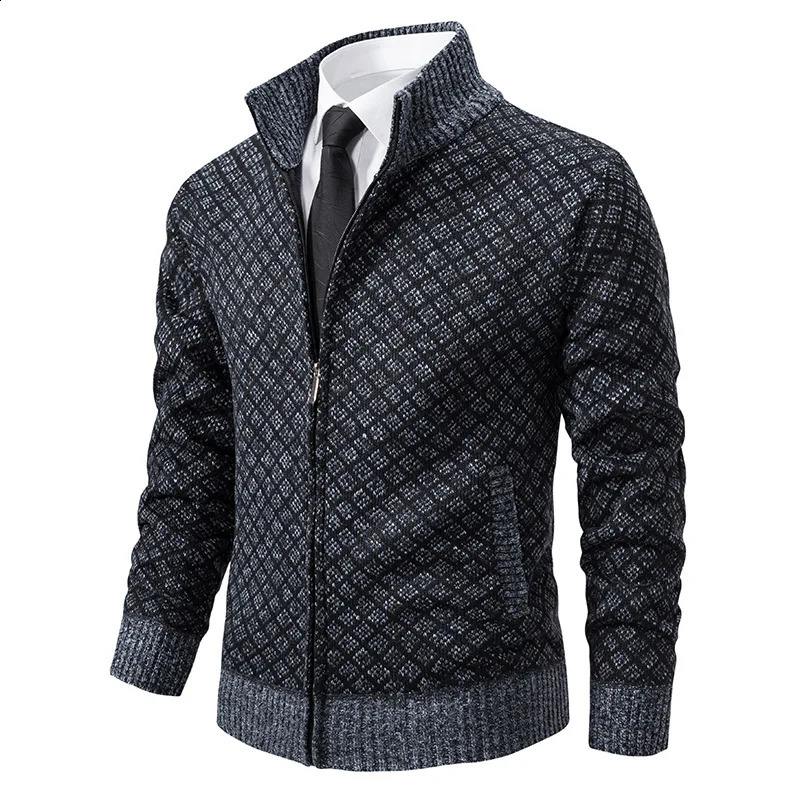 Men Casual Cardigan Sweatercoats Stand Collar Fleece Thicker Warm Sweaters Male Autumn Winter Outwear Slim Sweaters Jackets 240821