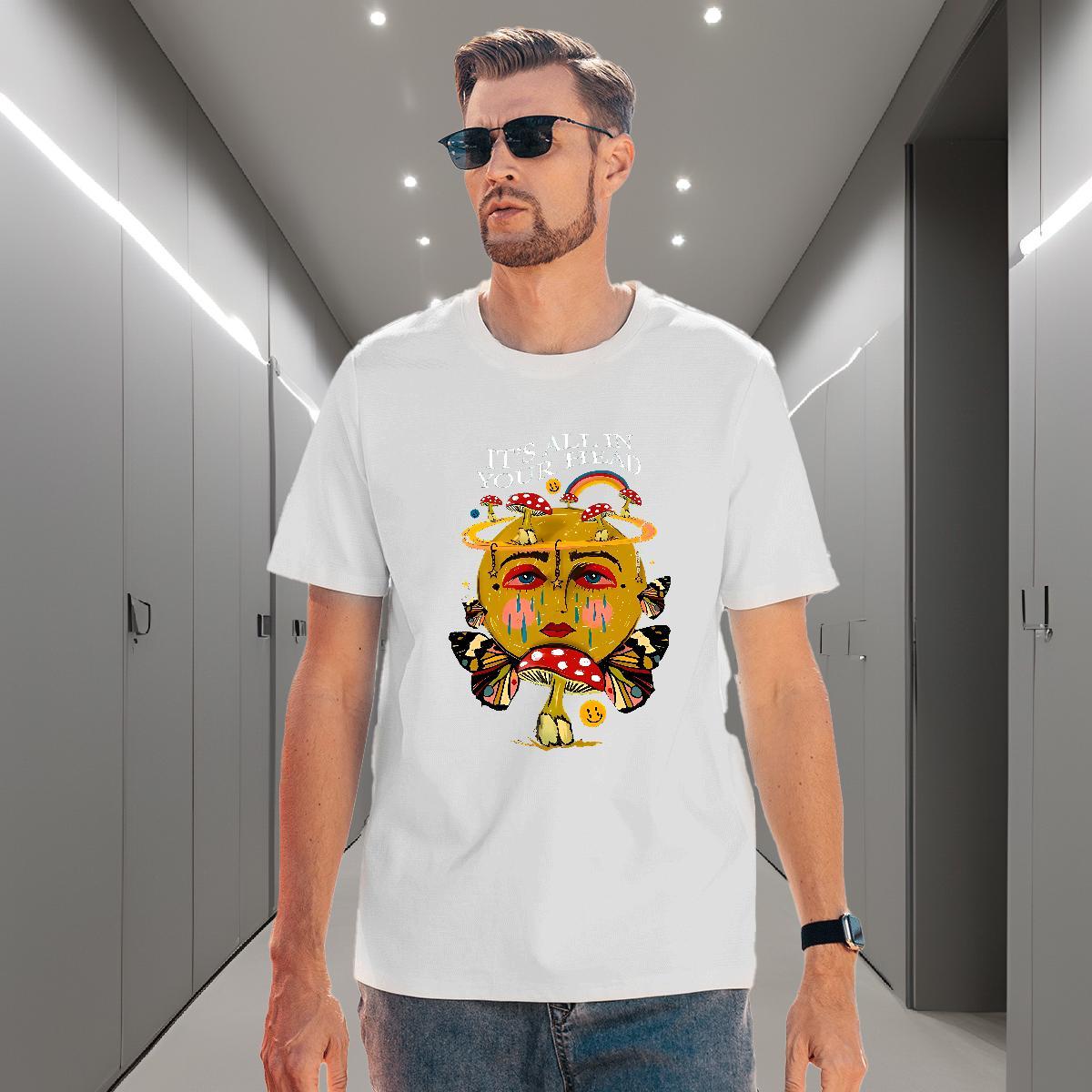 Brand Couples T Shirts 230g 100% Cotton Street Wear rainbow Breathable Short Sleeve T-Shirts for Men Popular DIY Anime Tee Shirt