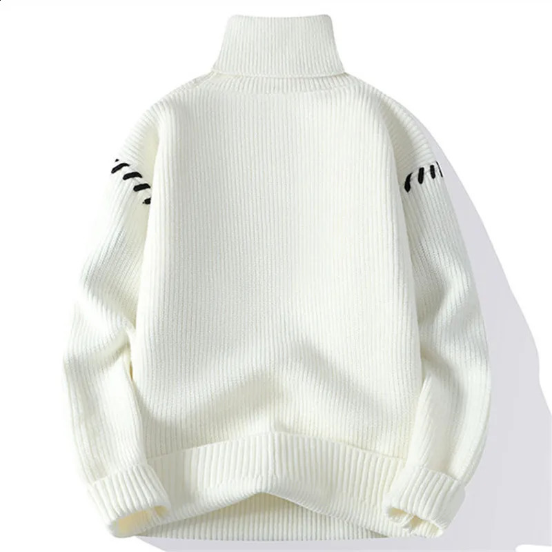 Fashion Youthful Vitality Mens Turtleneck Sweater Autumn Winter Loose Casual Knitted Pullovers Men Warm Patchwork Knitwear 240821