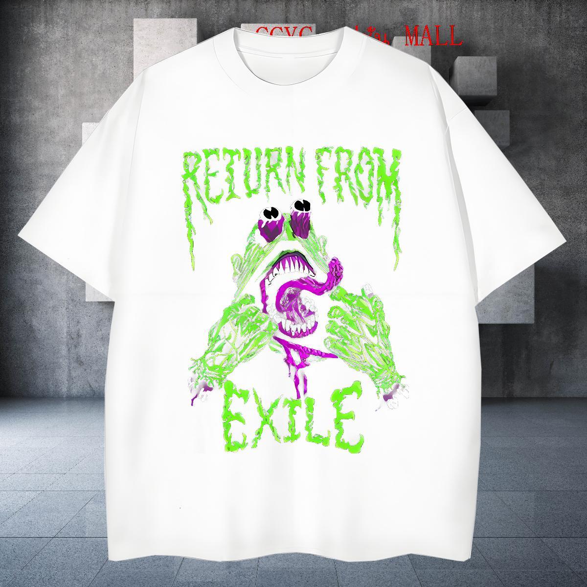 New Arrival Mens Tshirts 100% Cotton 230g High Street Hip Hop exile Crew Neck Breathable Mens T Shirts Wholesale Custom Cartoon Tops Tees