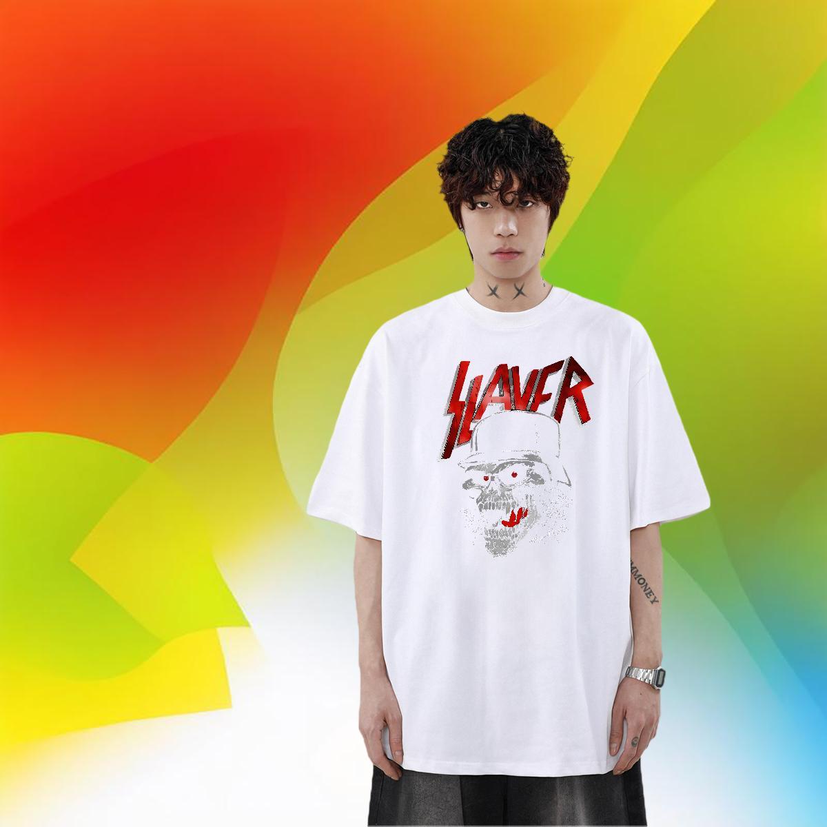 Free Shipping Daily Wear Men Clothes T-Shirt scary Breathable Short Sleeve 230g Pure Cotton T Shirt For Man Brand Customized Print Top Tees