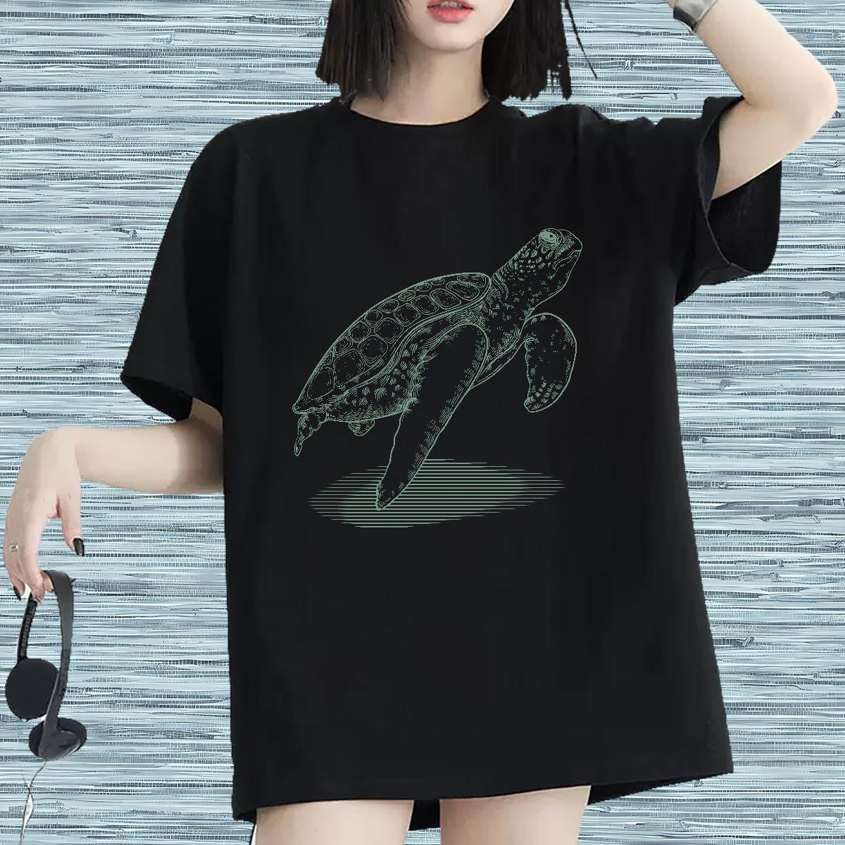 2024 T shirt Short Sleeve O-Neck 230g Cotton Women Tees Floral Print tortoise Street Wear Free Shipping Tee Shirt