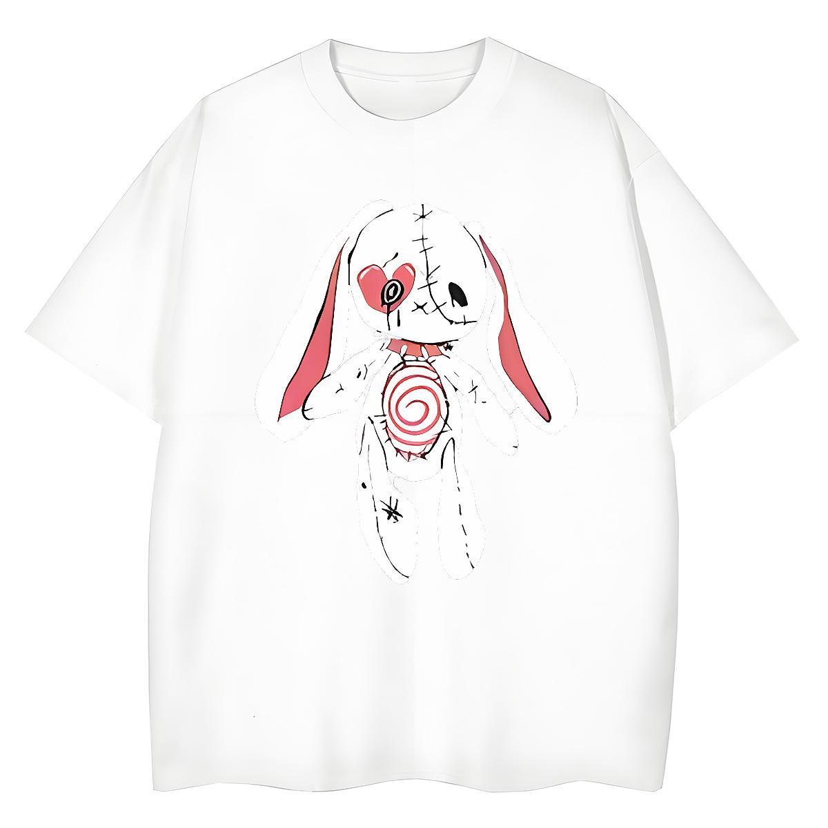 Soft T-Shirts rabbit Breathable Crew Neck Street Casual Skull 230g Pure Cotton Mens Tshirts 2024 Summer Clothings