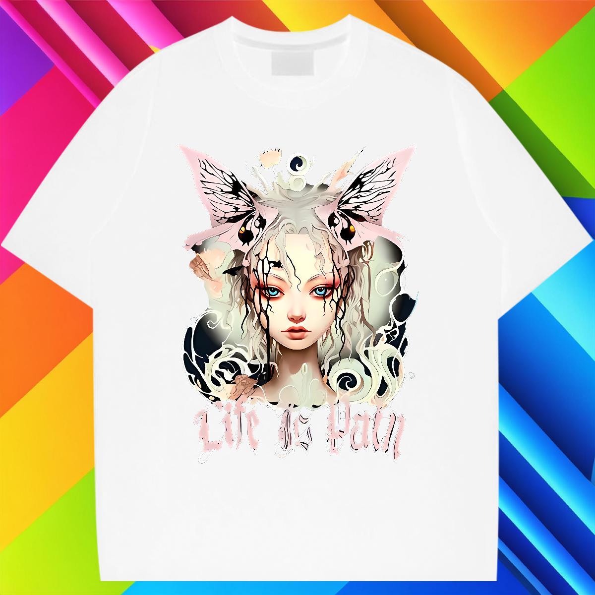 Designer Butterfly Girl T shirt Street Mens Tshirts 230g 100% Cotton Casual New O-Neck Short Sleeve Black Oversized Tops Shirt