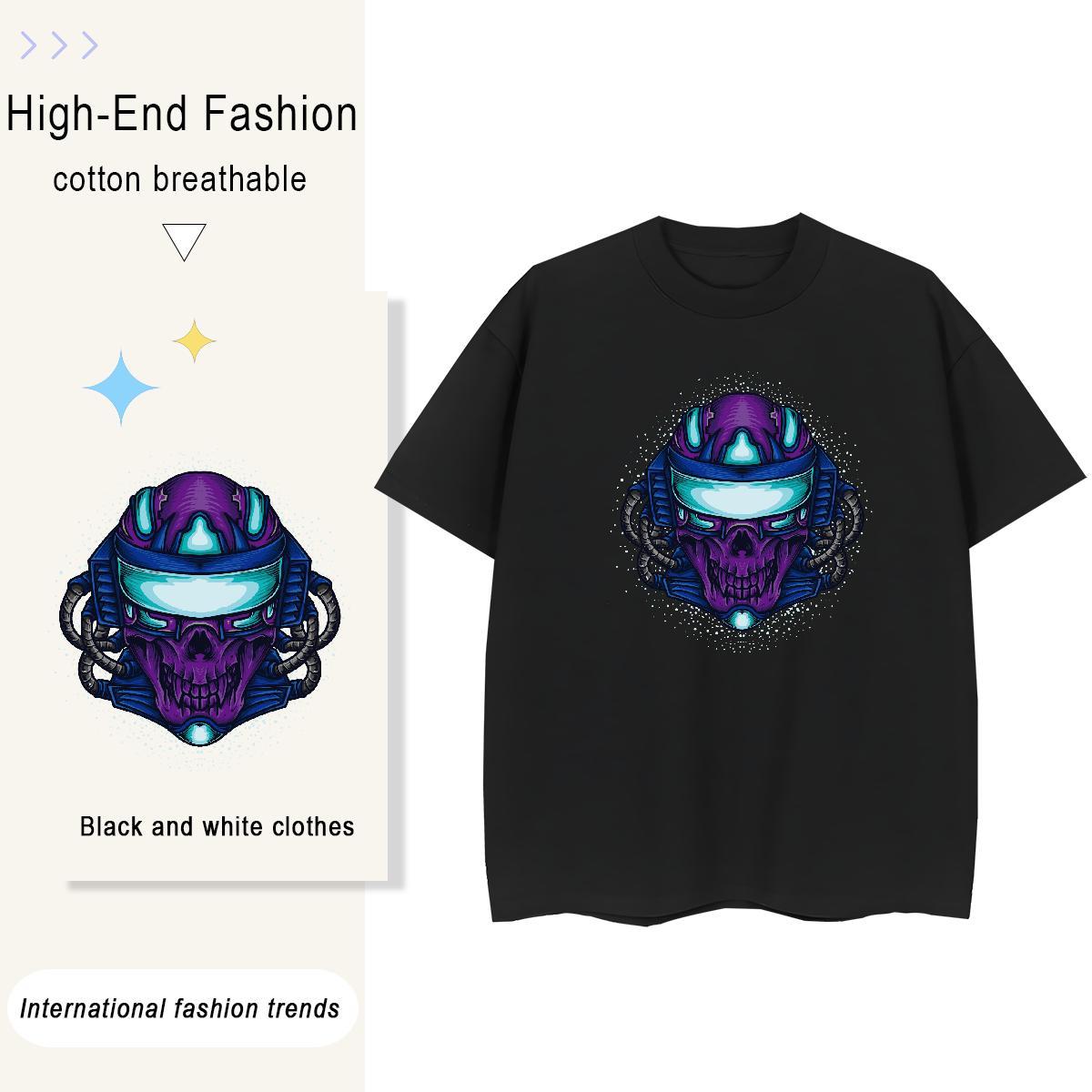 Casual New T Shirts Women 100% Cotton 230g Breathable Crew Neck Daily Wear skull Lady T shirt 5A Cartoon Printing L-4XL Clothes