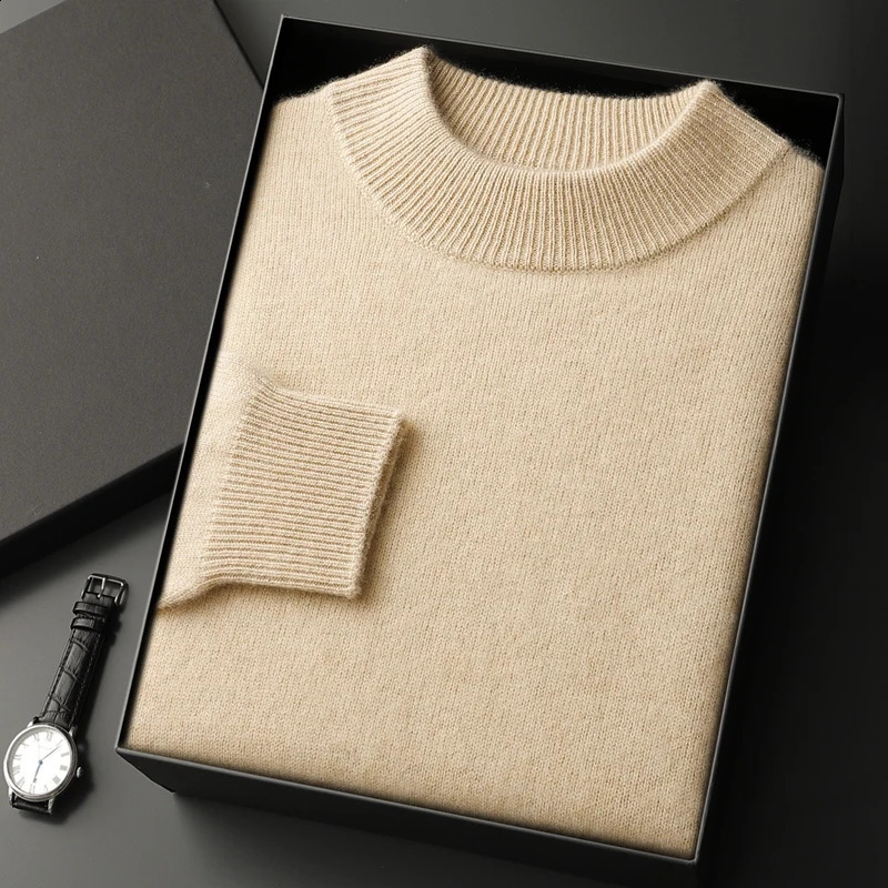 ZOCEPT Mens Winter Thick Sweater Warm Natural Cashmere Seamless Knitted Pullover Solid Top with Collar 240821