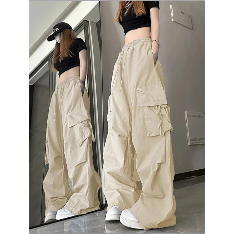 MEXZT Cargo Pant Women Y2k Streetwear Casual Wide Leg Trousers American Hip Hop High Waist Big Pockets Lace Up Loose Lady Pants 240821
