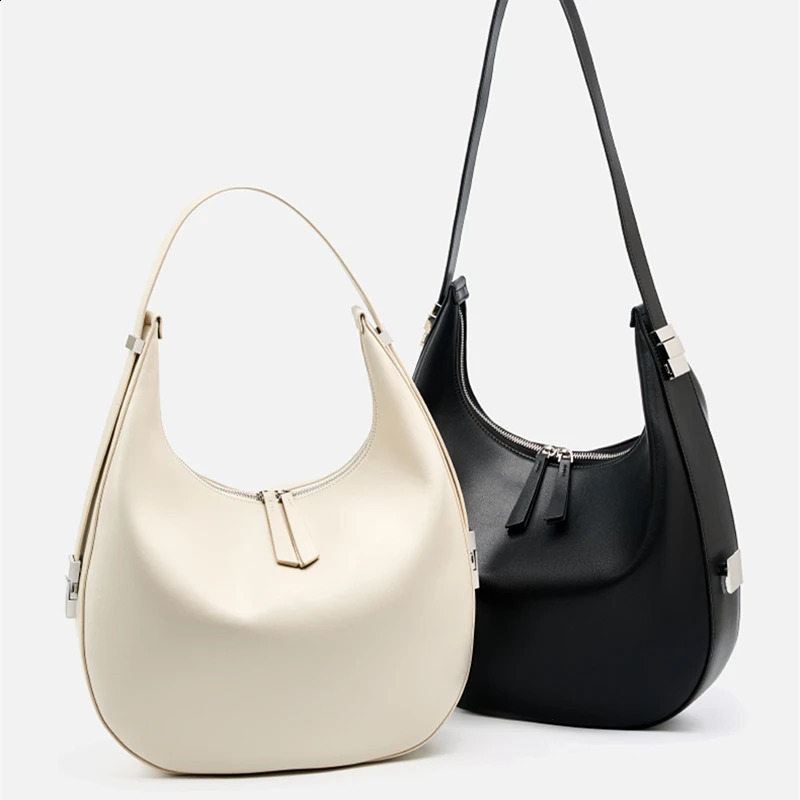 Hifashion Cowhide Genuine Leather Large Crescent Shoulder Bags For Women Trend Half Moon Purses Hobo Ladies Handbags 240822