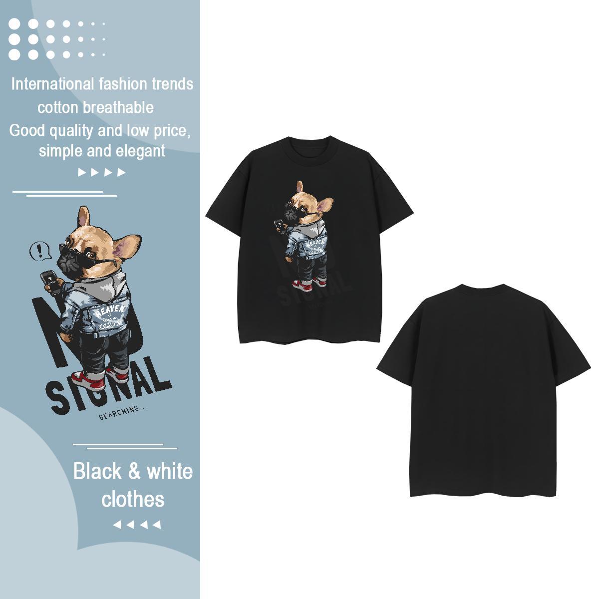 Fashion Casual Womens T Shirts Breathable Short Sleeve 230g Cotton Womens Tshirts Floral Print dog Hip Hop Street 5A Tops Shirt