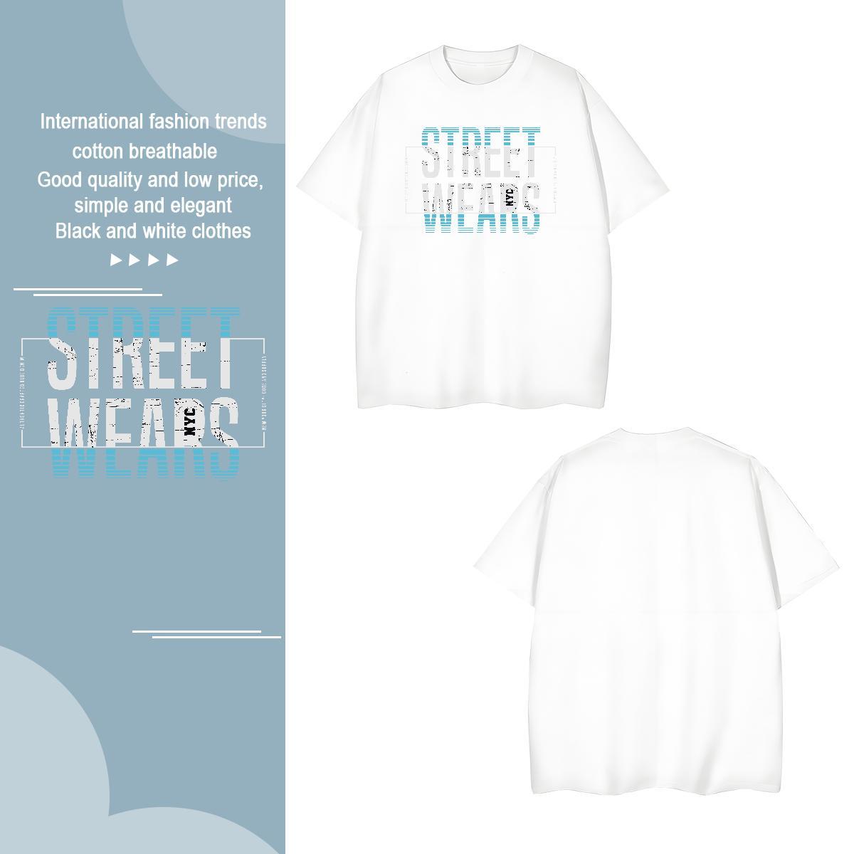 Free Shipping letter T-Shirts for Men Beach Couples T Shirts 230g 100% Cotton Brand Crew Neck Breathable Black White Wear