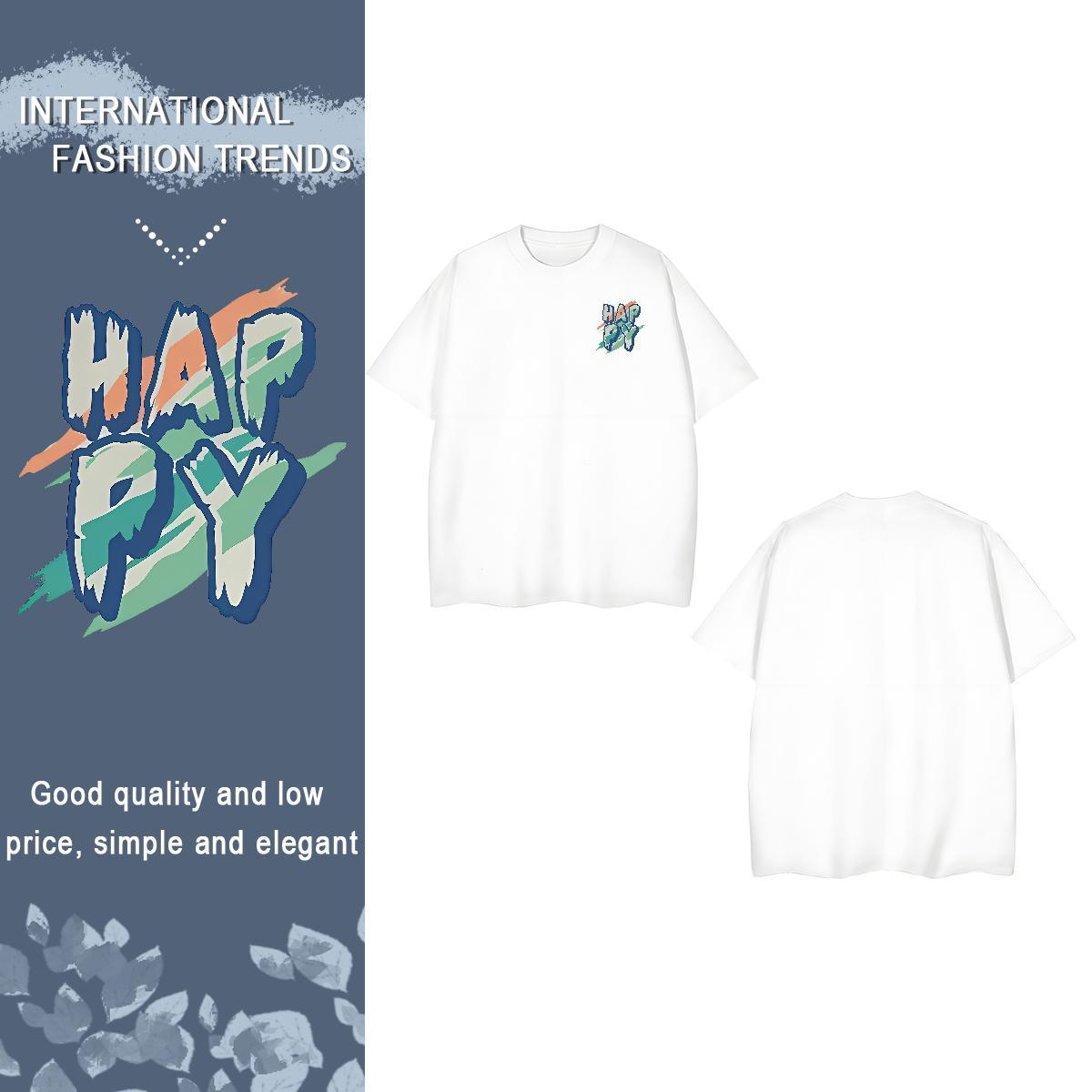 High Quality happy Men T Shirts Casual Daily Wear Couples T Shirts 230g 100% Cotton Fashion Casual Short Sleeve Soft Cartoon Print Tops Tees