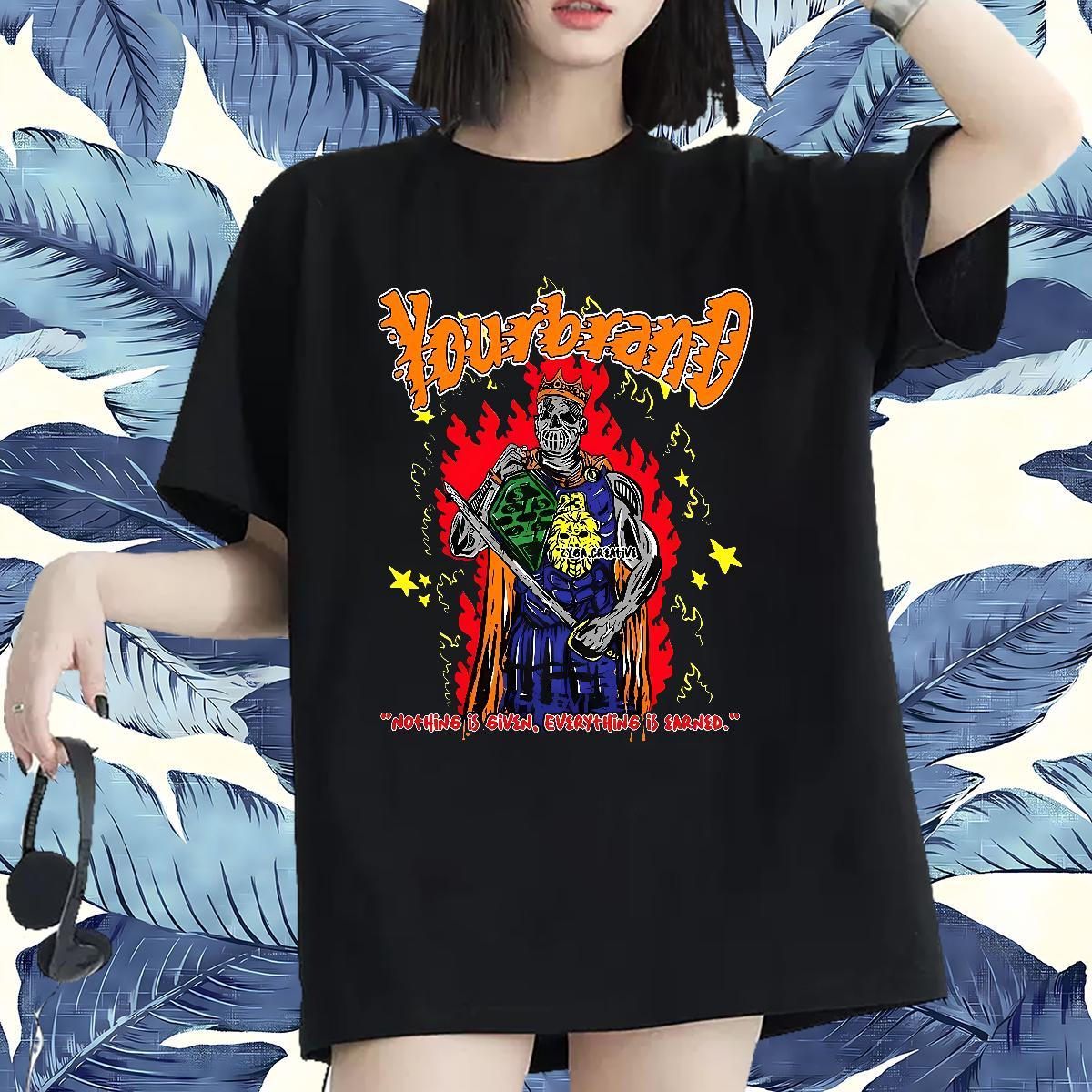 Popular Couples T Shirts 230g Pure Cotton cartoon Daily Outfit T Shirts Women Breathable Crew Neck Skull Tee Shirt
