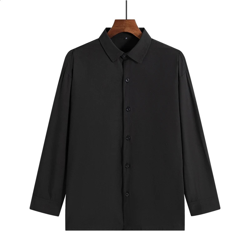 Autumn Mens Long Sleeve Shirts Fashion Korean Baggy No-iron Business Casual Elasticity Lapel Collar Shirt White Light Blue 240822
