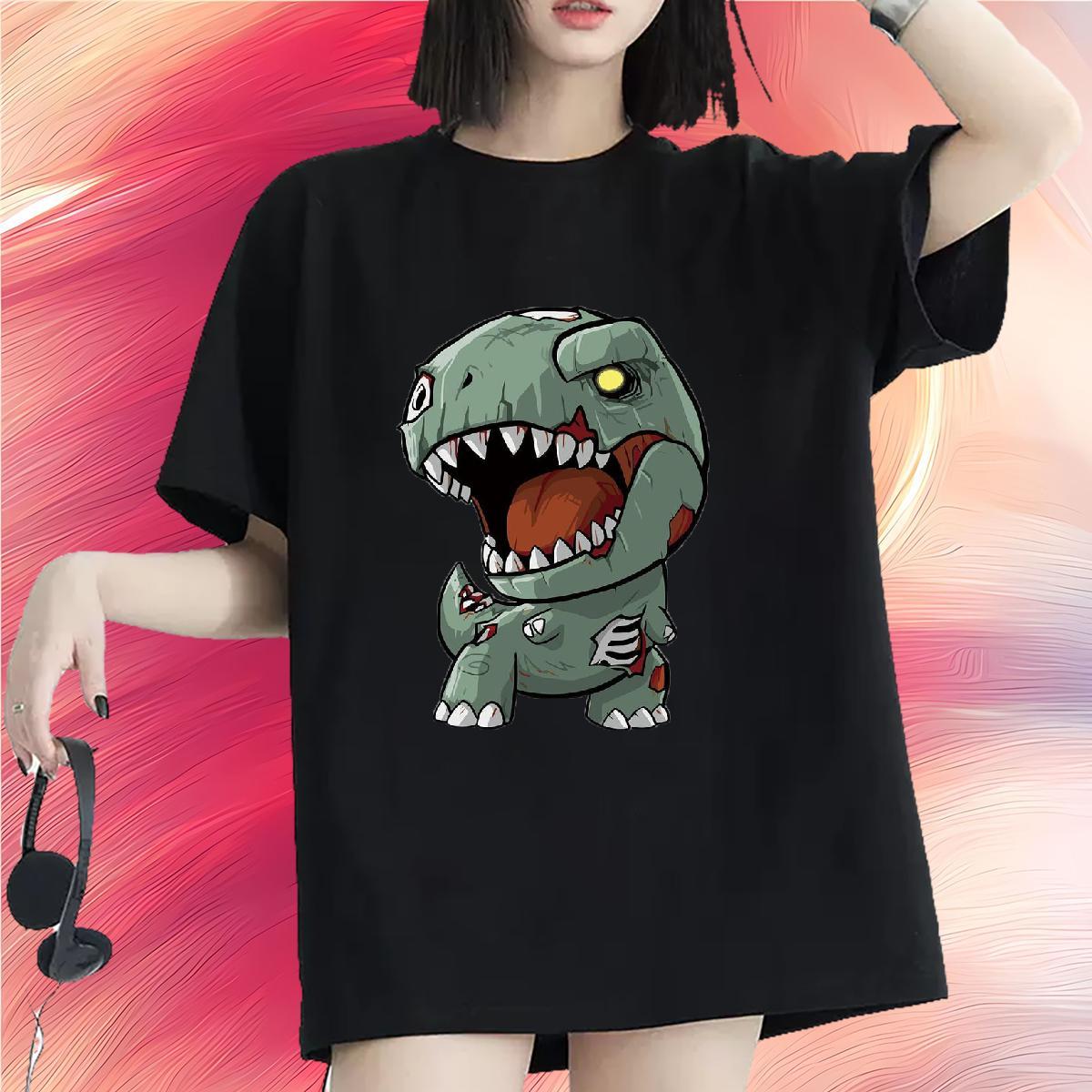 TOP Quality T Shirts Women Breathable Short Sleeve 230g 100% Cotton Woman Tshirt Cartoon Printing L-4XL dinosaur High Street Hip Hop Designer Top Shir