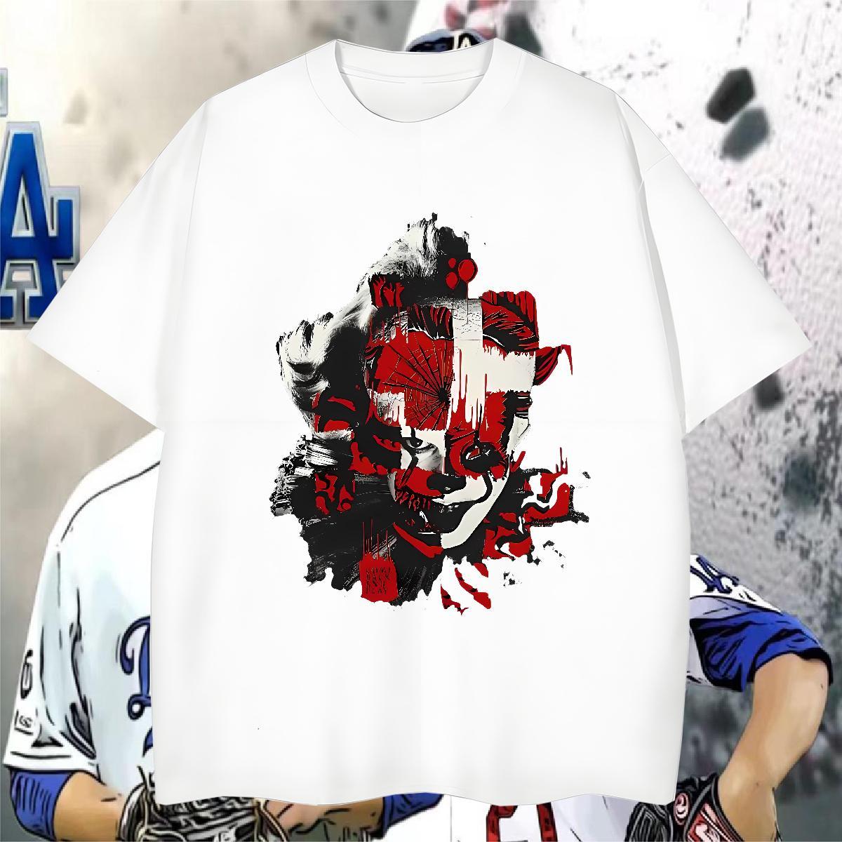 2024 Summer Men Tops Tees 230g Pure Cotton High Street Hip Hop scary Breathable Short Sleeve Men T Shirts Free Shipping DIY Logo Oversized Clothings