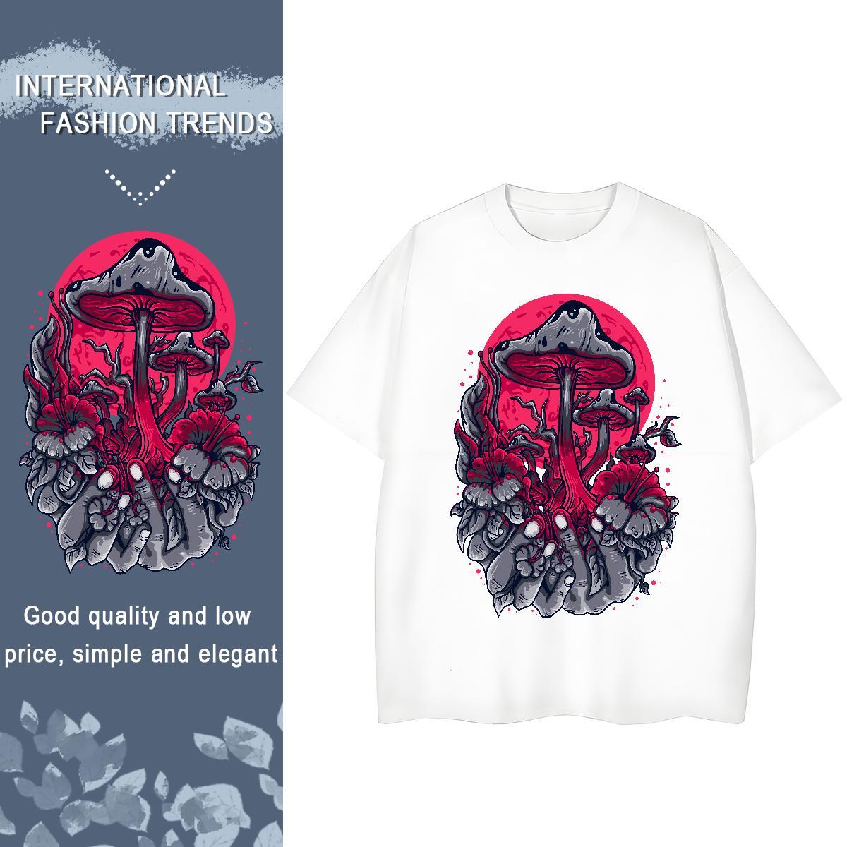 2024 DIY Women T Shirts Round Neck Short Sleeve 230g 100% Cotton Womens Tshirts Skull mushroom Casual Soft Wear