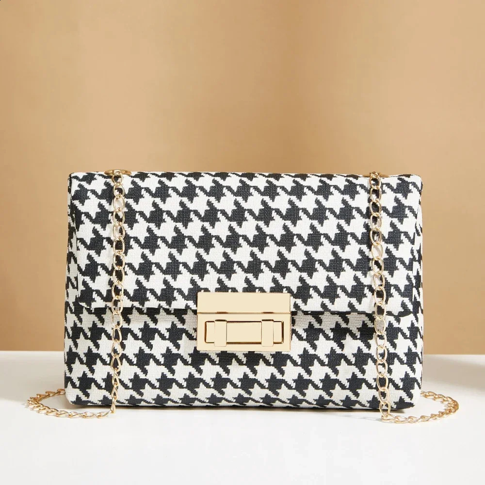 Autumn and winter personality houndstooth handbag leopard print womens bag fashion chain shoulder crossbody women bags 240821