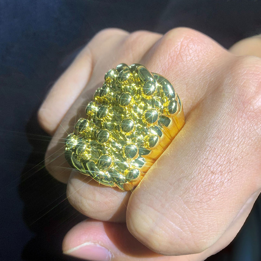 Hip Hop Casting Lava Rings 18K Real Gold Plated Men Rap Jewelry