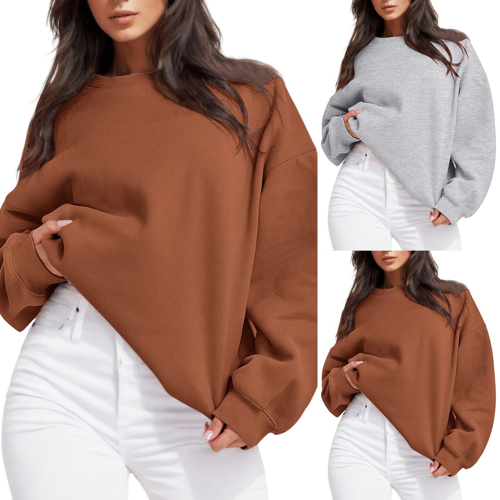 women's oversized loose hoodie with thick long sleeves and round neck pullover top dongdumaoyi