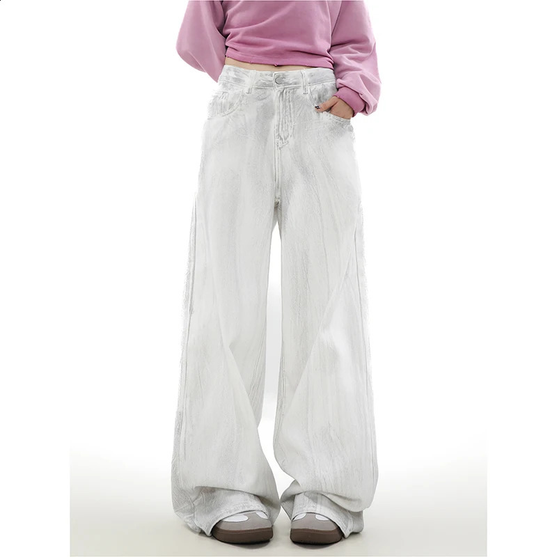 Womens Jeans Straight Pants Vintage Tie Dye High Waist Self Cultivation Wide Leg Casual Baggy Plus Size Denim Trouser Ladies 240821