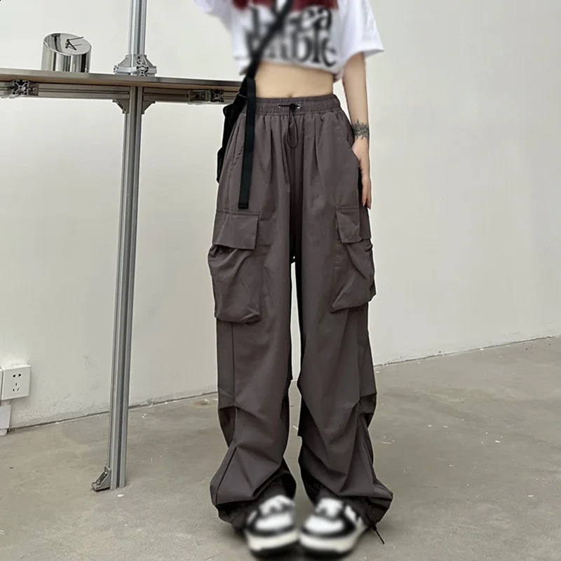 Women Y2K Cargo Pants Casual High Waist Big Pockets Hip Hop Trousers Female Streetwear Drawstring Baggy Oversized Sweatpants 240821