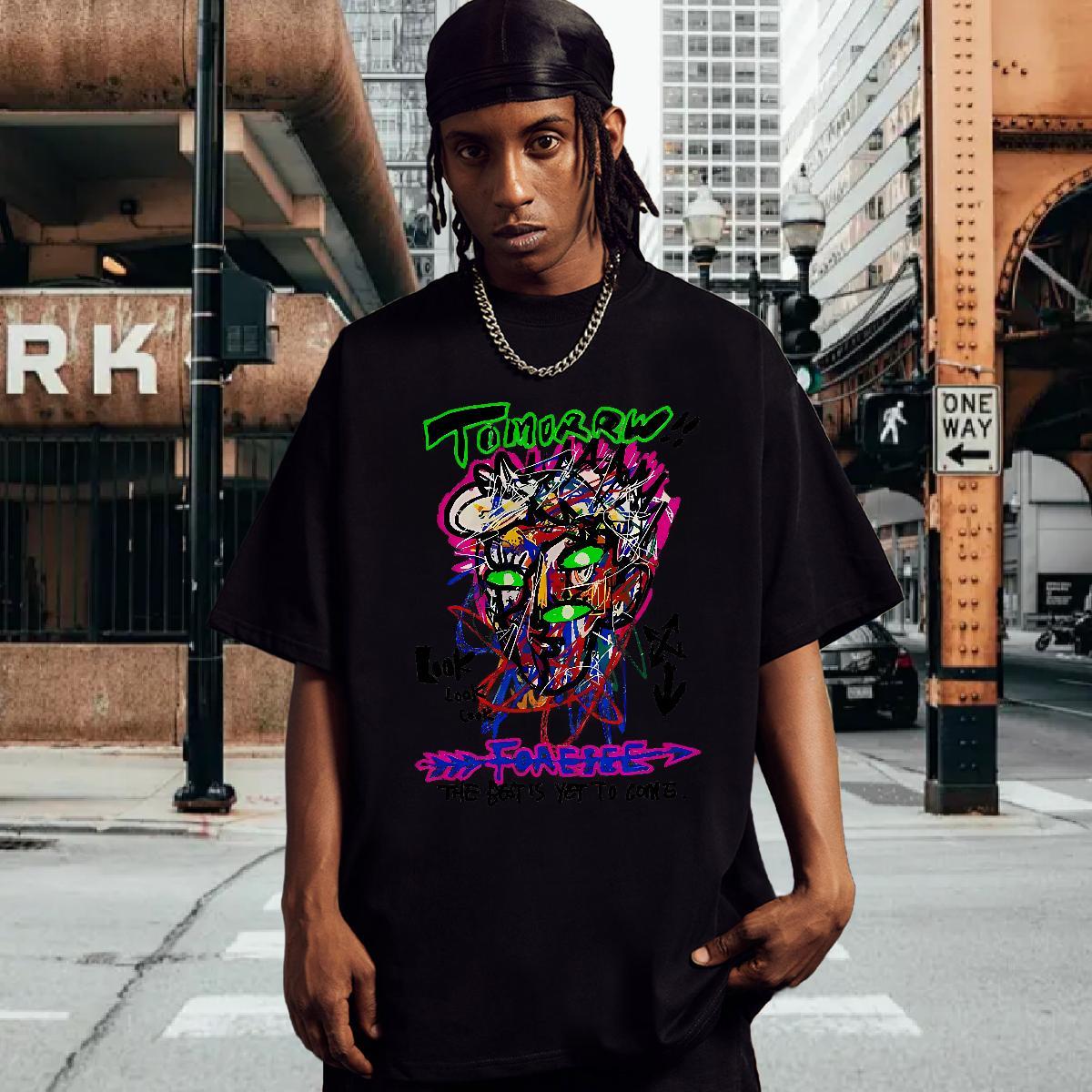 Designer Men Tees 230g Cotton Street graffiti Breathable Crew Neck T-Shirts High Quality Floral Print Tops